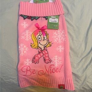 Pink Dog Sweater with Cartoon Design Cindy Lou